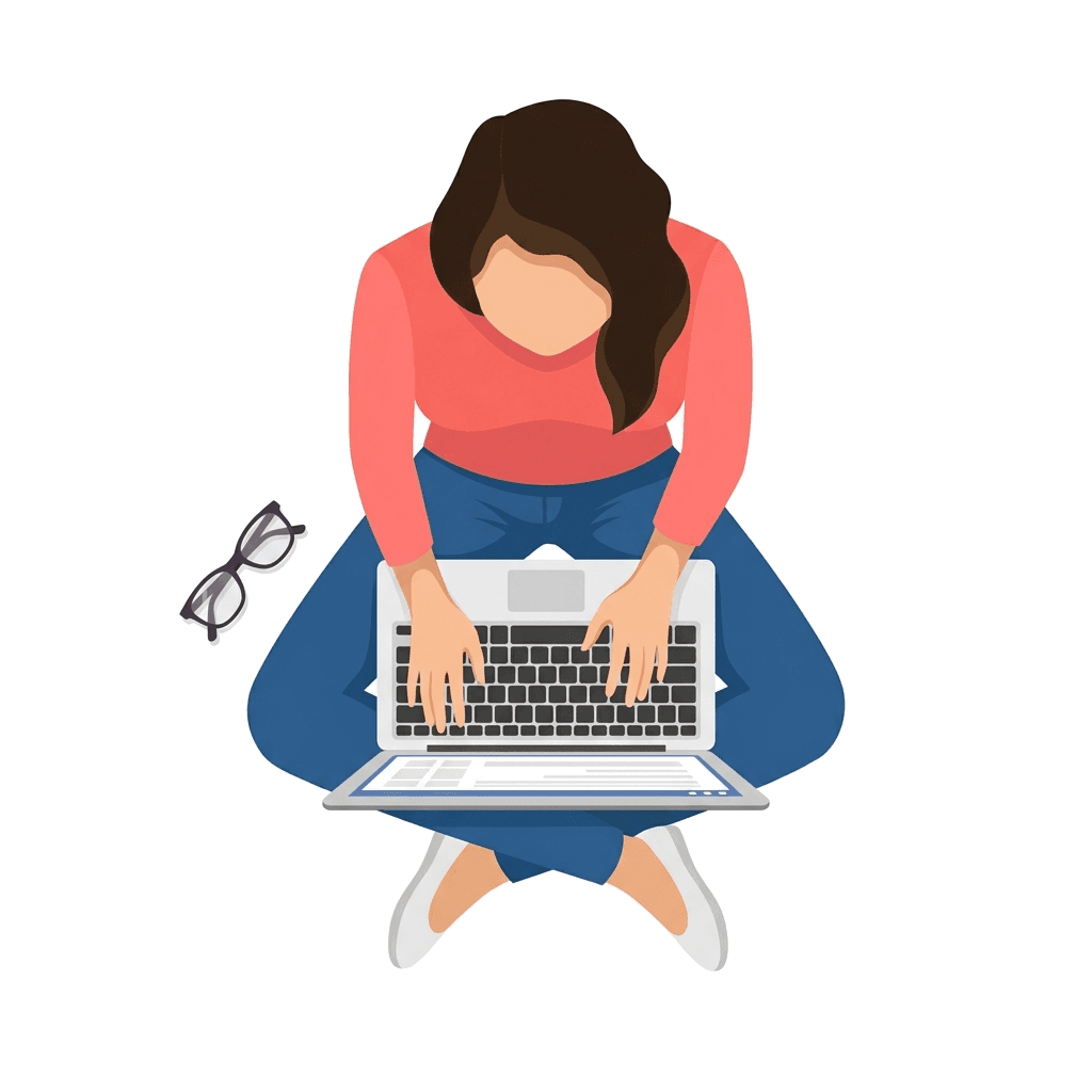 Female typist practicing typing on laptop